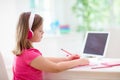 Online remote learning. School kids with computer Royalty Free Stock Photo