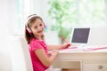 Online remote learning. School kids with computer Royalty Free Stock Photo