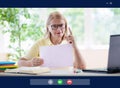 Online remote learning. Teacher with computer Royalty Free Stock Photo