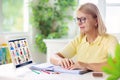 Online remote learning. Teacher with computer Royalty Free Stock Photo