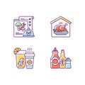 Online restaurant delivery RGB color icons set Royalty Free Stock Photo