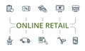 Online Retail icon set. Collection of simple elements such as the coupon, buy online, online marketplace, tracking code Royalty Free Stock Photo