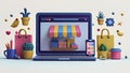 Online retail made easy: Computer screen showcases a shopping cart, embodying the convenience of e-commerce