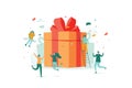 Online reward , Group of happy people receive a gift box vector illustration concept, digital referral program