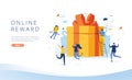 Online reward , Group of happy people receive a gift box vector illustration concept, referral program landing page
