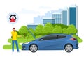 Online roadside assistance. Automobile repair service, Road accident, Car trouble. Broken Car and Emergency Services.