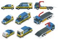Online roadside assistance. Set of tow truck for transportation faults and emergency cars. Roadside assistance