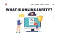 Online Safety Landing Page Template. Computer and Account Protection Concept. Characters Work on Computer