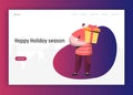Online Sale Illustration for landing page, Man makes shopping for Holidays, holding gifts. People Character on discount