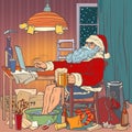 Online Santa Claus at home on self-isolation. Christmas in quarantine