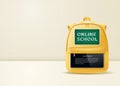 Online school learning concept. A backpack with a school board and an Internet tablet. Royalty Free Stock Photo