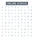 online school vector line icons set. e-learning, virtual, online, education, classes, academy, platform illustration Royalty Free Stock Photo