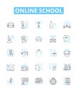 online school vector line icons set. e-learning, virtual, online, education, classes, academy, platform illustration Royalty Free Stock Photo