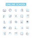 online school vector line icons set. e-learning, virtual, online, education, classes, academy, platform illustration Royalty Free Stock Photo