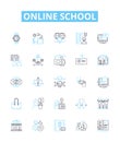 online school vector line icons set. e-learning, virtual, online, education, classes, academy, platform illustration Royalty Free Stock Photo