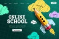 Online school vector template design. Back to school online tutorials and courses website home page