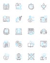 Online schooling linear icons set. Distance, Virtual, Education, Learning, E-learning, Digital, Remote line vector and