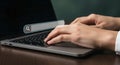 Online Search Bar, Hands Typing Laptop Keyboard, Business Data, Dark Background Royalty Free Stock Photo