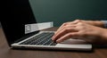 Online Search Concept. Hands Typing on Laptop, Virtual Search Bar. Modern Internet Technology Data. Royalty Free Stock Photo