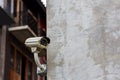 Online Security CCTV camera surveillance system outdoor of house. A blurred night city scape background. Real time Modern CCTV cam Royalty Free Stock Photo