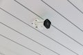 Online Security CCTV camera surveillance system outdoor of house. A blurred night city scape background. Real time Modern CCTV cam Royalty Free Stock Photo