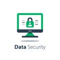 Online security, computer monitor and padlock, safe internet access, antivirus software