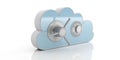 Cloud data computer combination lock safe, isolated, cyan on a white background. 3d illustration. Royalty Free Stock Photo