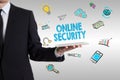 Online Security concept with young man holding a tablet computer Royalty Free Stock Photo