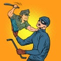 Online security. A police officer detains a thief