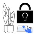 Cybersecurity and User Authentication Concept Lock, Digital Interface, and Plant Element Royalty Free Stock Photo