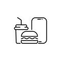 online service food delivery icon, groceries out of smartphone screen, internet shopping, thin line web symbol on white Royalty Free Stock Photo