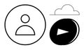 User Profile Icon, Cloud Storage, and Play Button Symbol for Digital Media Concepts Royalty Free Stock Photo