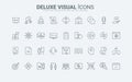 Learn foreign language line icons set, online services and mobile apps for communication
