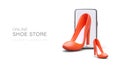 Online shoe store. Mobile application advertising. Selection, order and payment