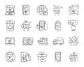 Online Shop charcoal draw line icons vector set Royalty Free Stock Photo