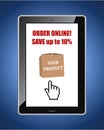 Online shop discount web banner with tablet pc.