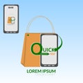 ONLINE SHOP ICON VECTOR WITH PAPERBAG AND SMARTPHONE SHAPE
