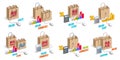 Online shop internet retail sale vector 3D illustrations set isolated on white background, shopping bags with pc mouse, store Royalty Free Stock Photo