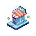 Online Shop Isometric Illustration: Digital Storefront on a Mobile Device Royalty Free Stock Photo