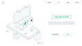 Online shop - line design style isometric web banner Royalty Free Stock Photo