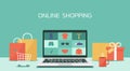 Online shopping laptop concept, men fashion products