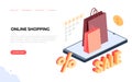 Online shopping banner package color vector illustration