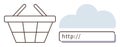 Online Shopping Basket with Cloud and URL Bar Symbolizing E-Commerce and Digital Services Royalty Free Stock Photo