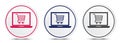 Online shopping cart laptop icon crystal flat round button set illustration design