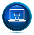 Online shopping cart laptop icon elegant blue round button illustration Royalty Free Stock Photo