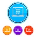 Online shopping cart laptop icon flat design round buttons set illustration design Royalty Free Stock Photo