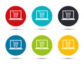 Online shopping cart laptop icon flat round button set illustration design Royalty Free Stock Photo