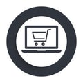 Online shopping cart laptop icon flat vector round button clean black and white design concept isolated illustration Royalty Free Stock Photo