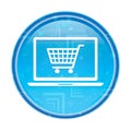 Online shopping cart laptop icon floral blue round button Royalty Free Stock Photo