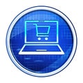 Online shopping cart laptop icon futuristic blue round button vector illustration